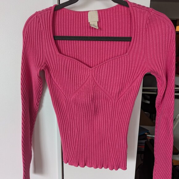 *2/$20* Hot pink H&M Sweetheart Sweater, Size S - Picture 1 of 3